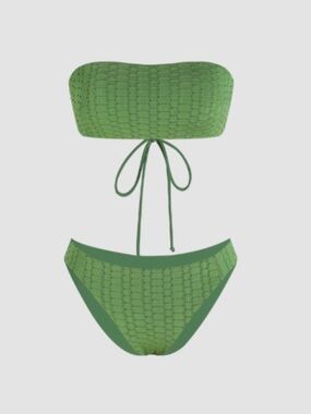 Cider Olive Green Textured Bandeau Bikini Set